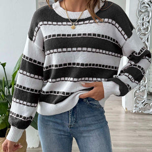 Striped Round Neck Long Sleeve Sweater