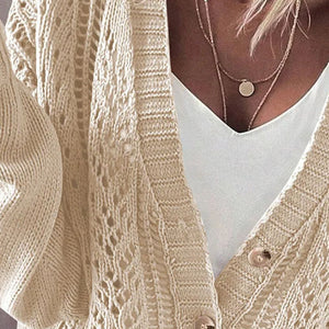 Openwork Button Up Long Sleeve Cardigan