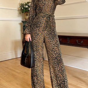 Leopard Flounce Sleeve Wide Leg Jumpsuit