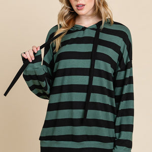 BOMBOM Drawstring Striped Dropped Shoulder Hoodie