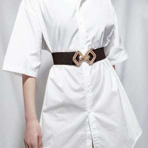 Geometric Buckle Elastic Wide Belt