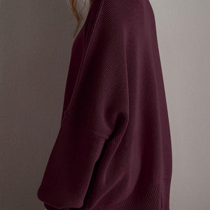 Double Take Side Slit Round Neck Long Sleeve Sweater