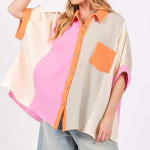 SAGE + FIG Full Size Color Block Button-Down Shirt