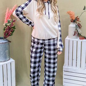 And The Why Drawstring Hooded Top and Plaid Pants Lounge Set