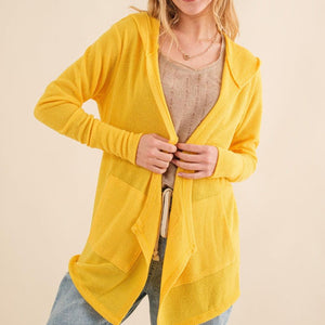 And The Why Full Size Thermal Hooded Open Front Cardigan with Pockets