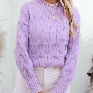 Cable Knit Mock Neck Long Sleeve Sweater