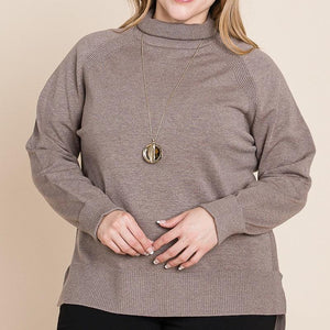 Plus Size High Quality Buttery Soft Solid Knit Turtleneck Two Tone High Low Hem Sweater