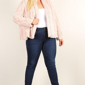 Plus Size Faux Fur Jackets With Open Front And Loose Fit