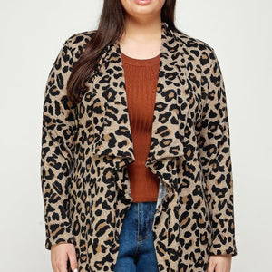 Plus Size, Animal Leopard Printed Knit Cardigan