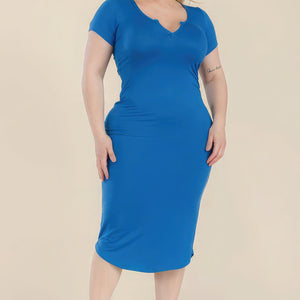 Plus Size Split Neck Bodycon Midi Dress