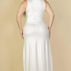 Plus Size Plunge Neck Thigh Split Maxi Dress