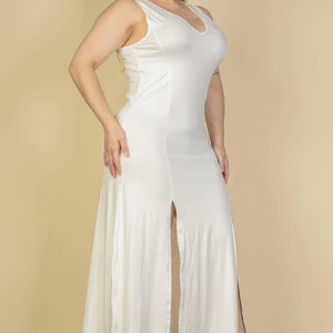 Plus Size Plunge Neck Thigh Split Maxi Dress