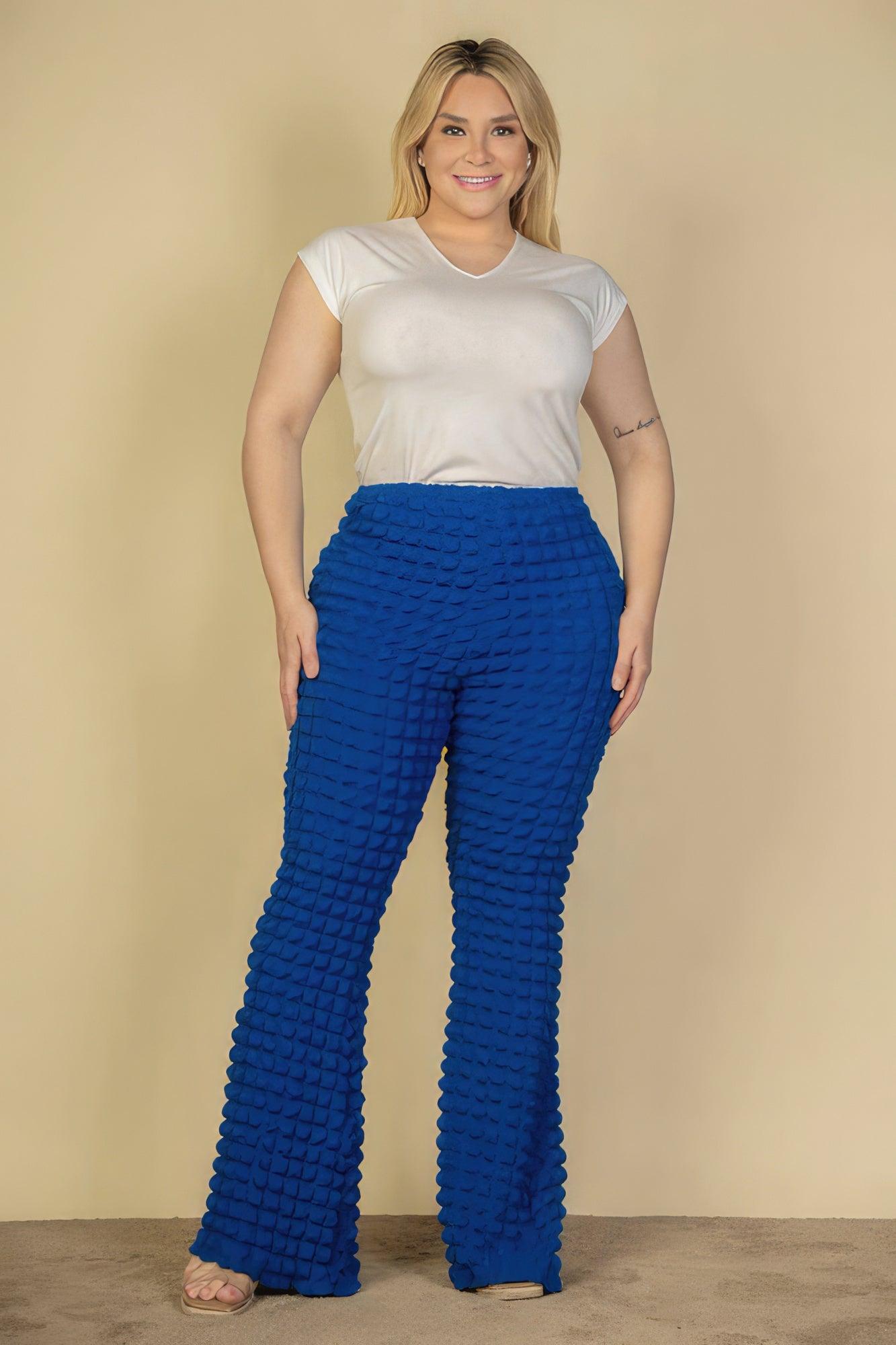 Plus Size Bubble Fabric Flare Pants