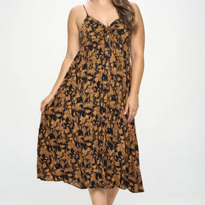 Plus Botanical Print Front Tie Maxi Dress