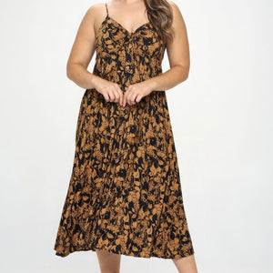 Plus Botanical Print Front Tie Maxi Dress