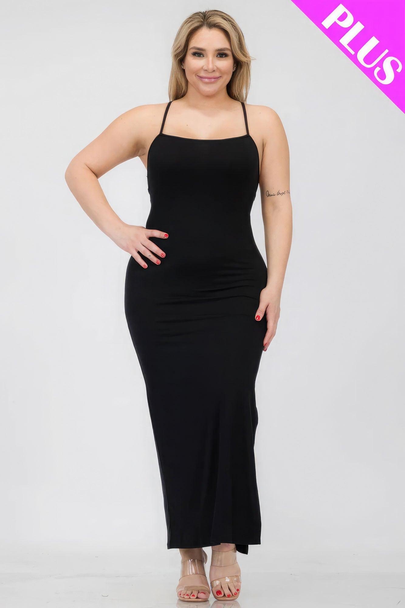 Plus Size Crisscross Back Split Thigh Maxi Dress