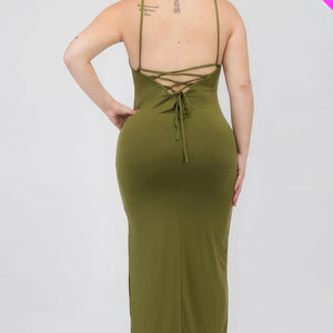 Plus Size Crisscross Back Split Thigh Maxi Dress