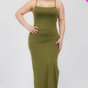 Plus Size Crisscross Back Split Thigh Maxi Dress