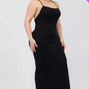 Plus Size Crisscross Back Split Thigh Maxi Dress