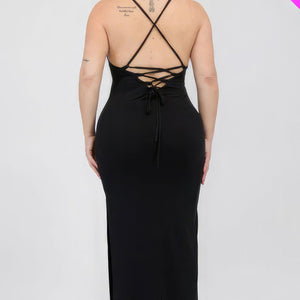 Plus Size Crisscross Back Split Thigh Maxi Dress