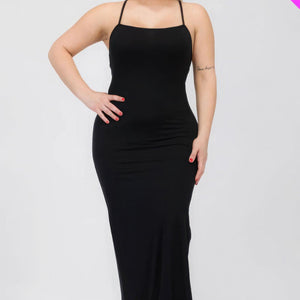 Plus Size Crisscross Back Split Thigh Maxi Dress