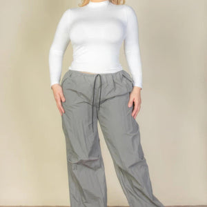 Plus Size Drawstring Waist Parachute Pants