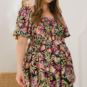 Plus Floral Printed Center Tie-back Mini Dress