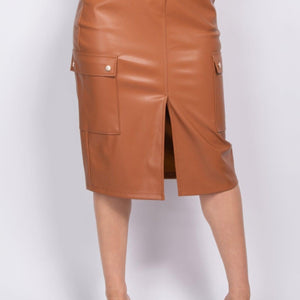 Faux Leather High-rise Cargo Skirt