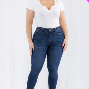 Plus Size Casual Split Neck Solid Short Sleeve Bodysuit