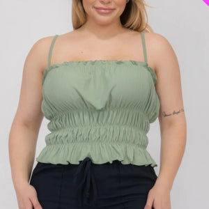 Plus Size Tiered Shirred Body Crop Top