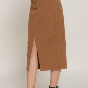 Front Open Slit Corduroy Midi Skirt