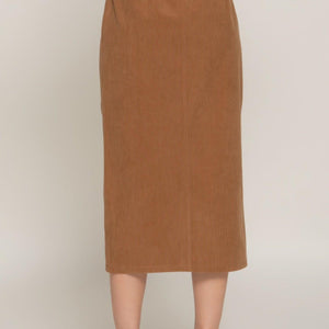 Front Open Slit Corduroy Midi Skirt