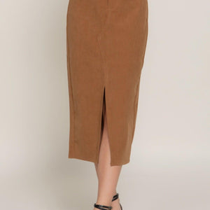 Front Open Slit Corduroy Midi Skirt