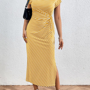 Honey Tied Striped Round Neck Short Sleeve Tee Dress