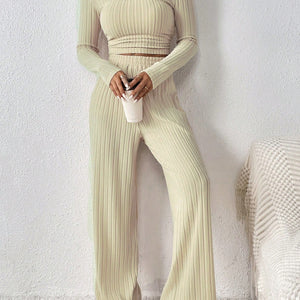 Honey Scoop Neck Long Sleeve Top and Pants Set