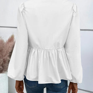 Ivy Lane Peplum Tied Long Sleeve Blouse