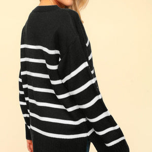 Haptics Full Size Striped Contrast Side Slit Sweater