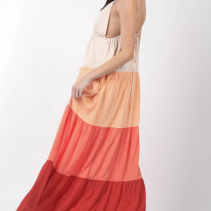 VERY J Color Block Tiered Maxi Cami Dress