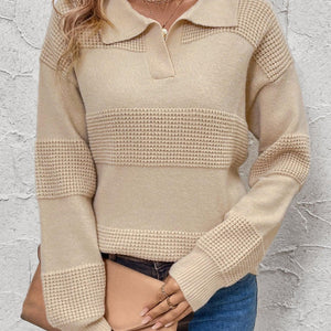 Perfee Johnny Collar Dropped Shoulder Sweater