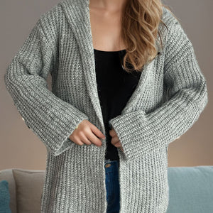 Sequin Detail Long Sleeve Hooded Cardigan