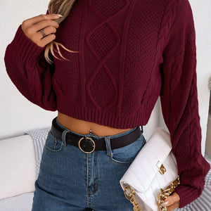 Cable-Knit Round Neck Cropped Sweater