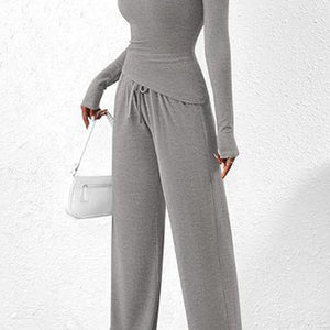 Round Neck Long Sleeve Top and Pants Set