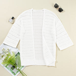 Openwork Open Front Long Sleeve Cardigan