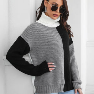 Contrast Turtleneck Long Sleeve Sweater