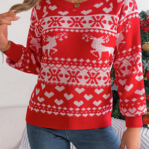 Christmas Element Round Neck Long Sleeve Sweater