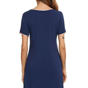 Contrast Trim Pocketed Round Neck Lounge Dress