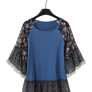 Full Size Frill Printed Round Neck Half Sleeve Blouse