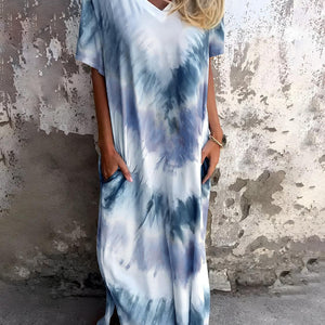 Full Size Pocketed Tie-Dye Short Sleeve Dress