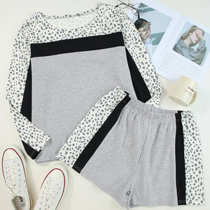 Leopard Long Sleeve Top and Shorts Lounge Set