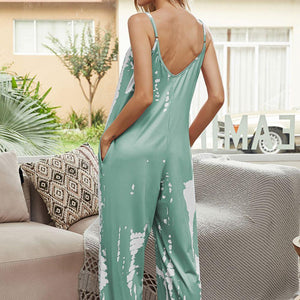 Shiny Tie-Dye Spaghetti Strap Jumpsuit with Pockets